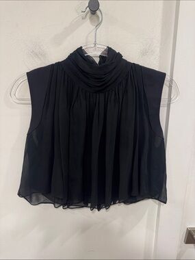 Sleeveless Black Pleated Chiffon Cowl Neck Camisole